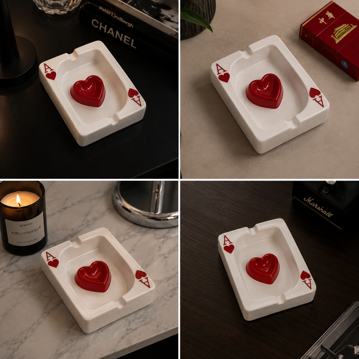 Playing Card Red Heart - Ashtray Art Ceramic