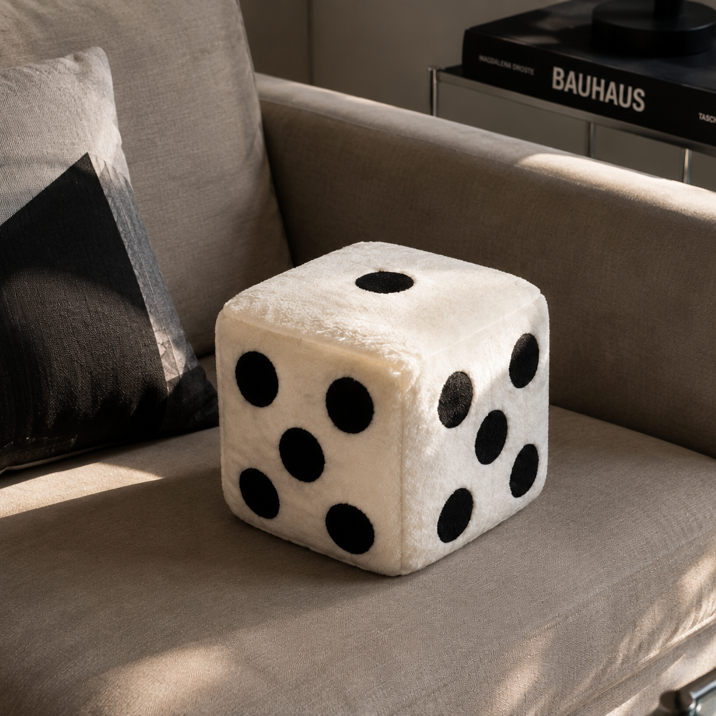 Plush Dice Cushion | Soft Decorative Throw Pillow - 20x20 cm
