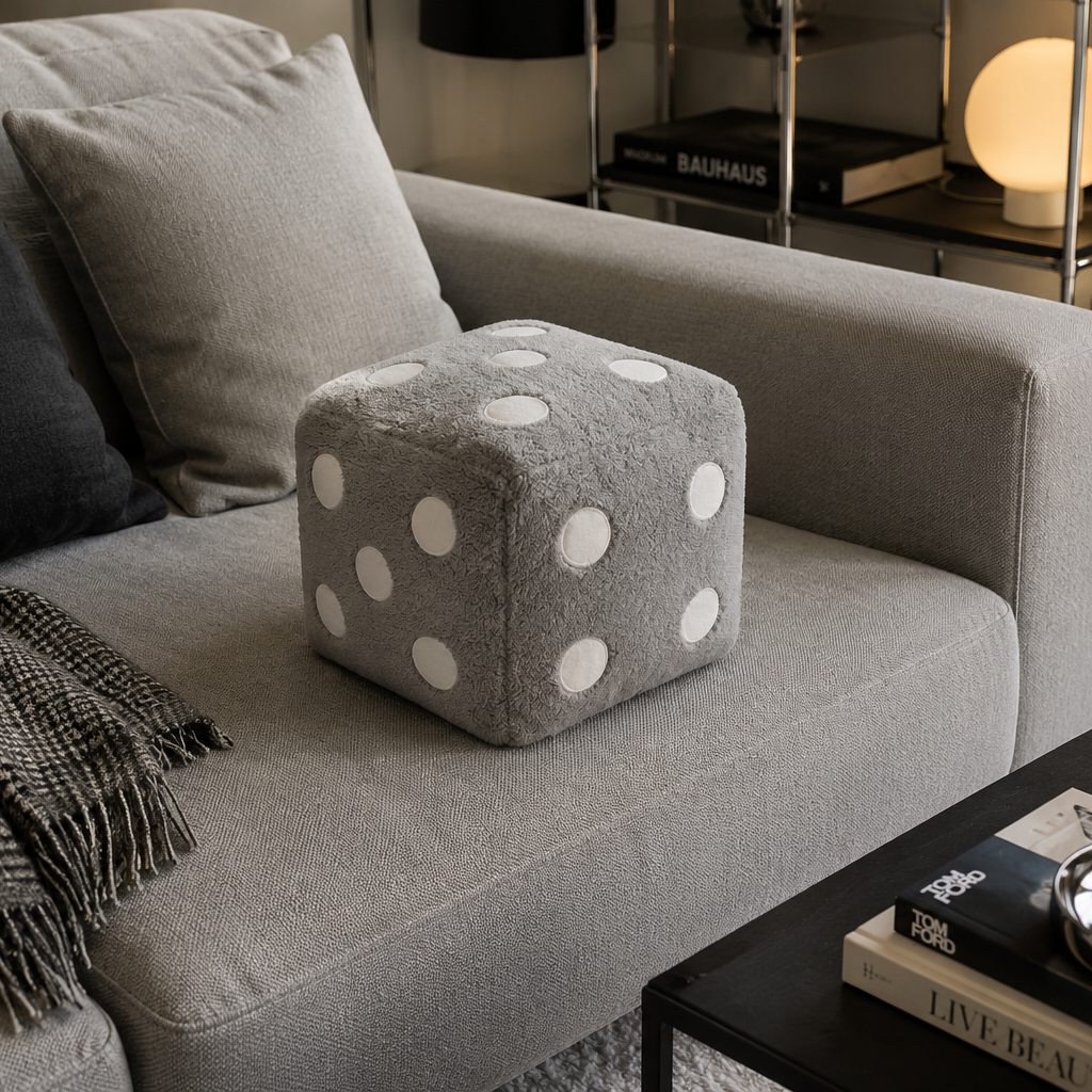 Plush Dice Cushion | Soft Decorative Throw Pillow - 20x20 cm
