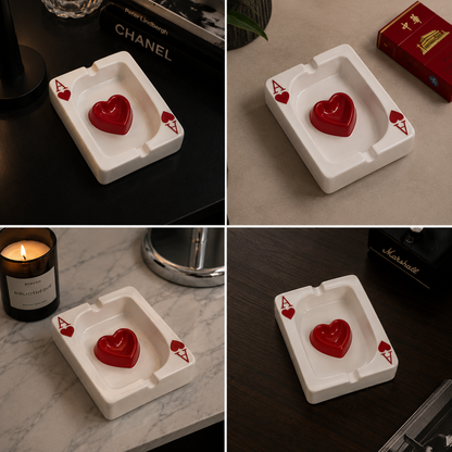 Playing Card Red Heart - Ashtray Art Ceramic