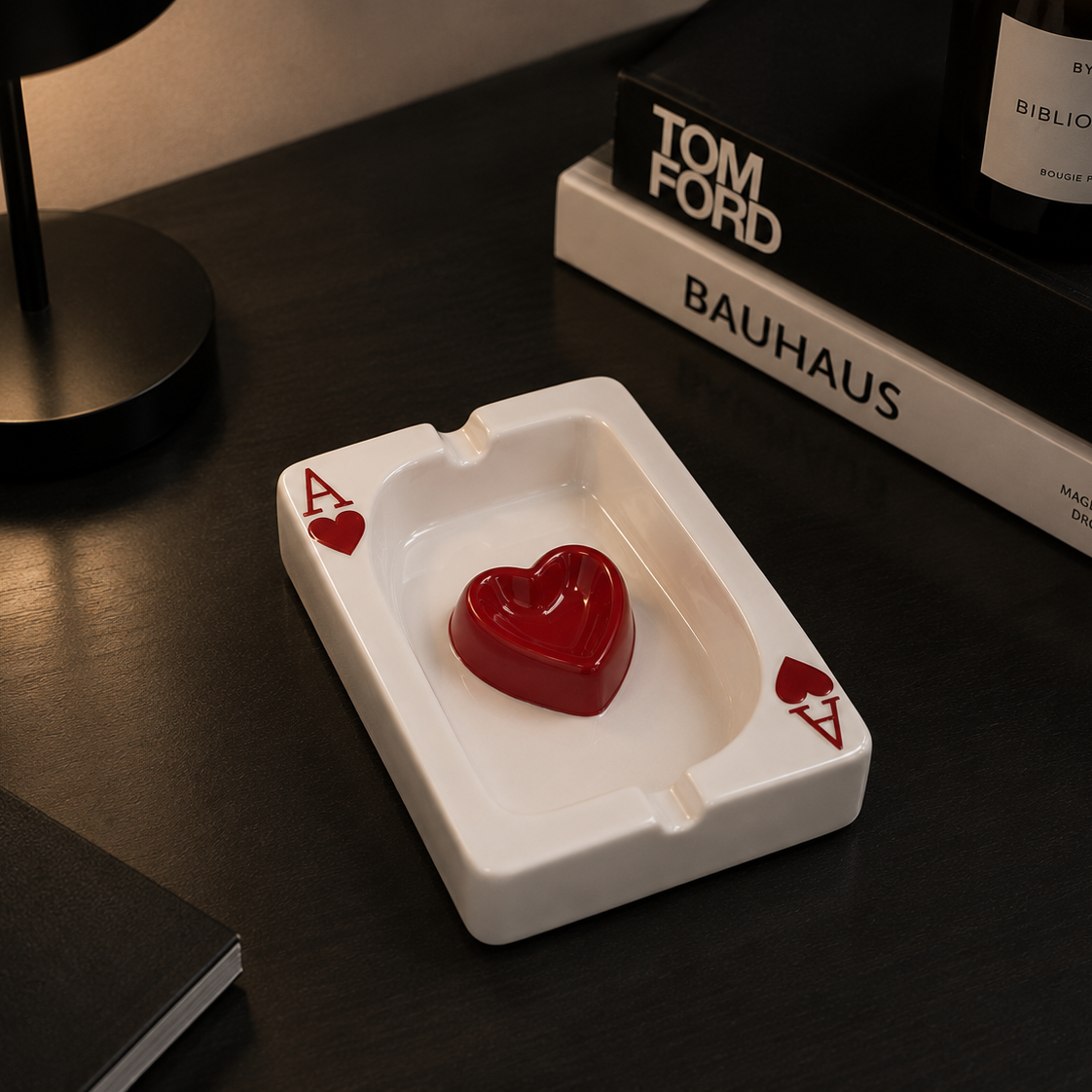 Playing Card Red Heart - Ashtray Art Ceramic