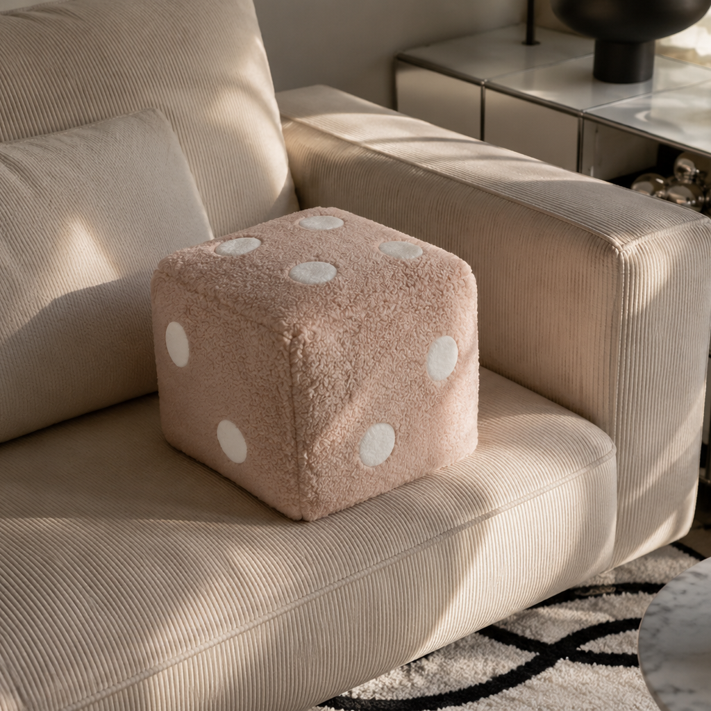 Plush Dice Cushion | Soft Decorative Throw Pillow - 20x20 cm