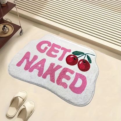 "Get Naked" Cherry Bath Mat – Retro Non-Slip Bathroom Rug