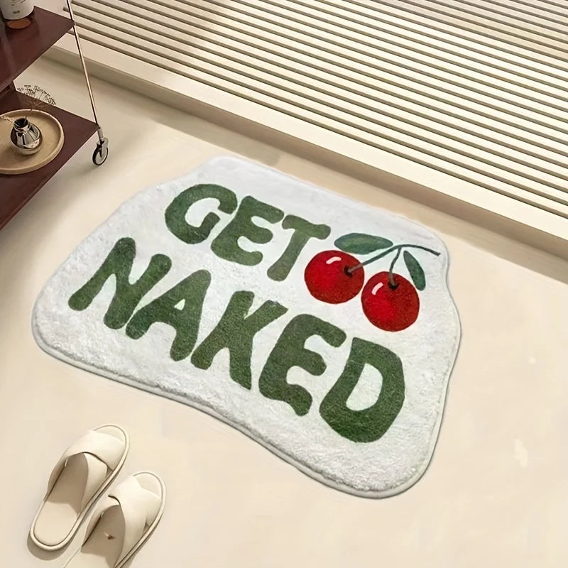 "Get Naked" Cherry Bath Mat – Retro Non-Slip Bathroom Rug