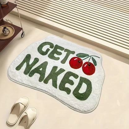 "Get Naked" Cherry Bath Mat – Retro Non-Slip Bathroom Rug