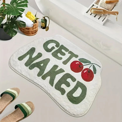 "Get Naked" Cherry Bath Mat – Retro Non-Slip Bathroom Rug
