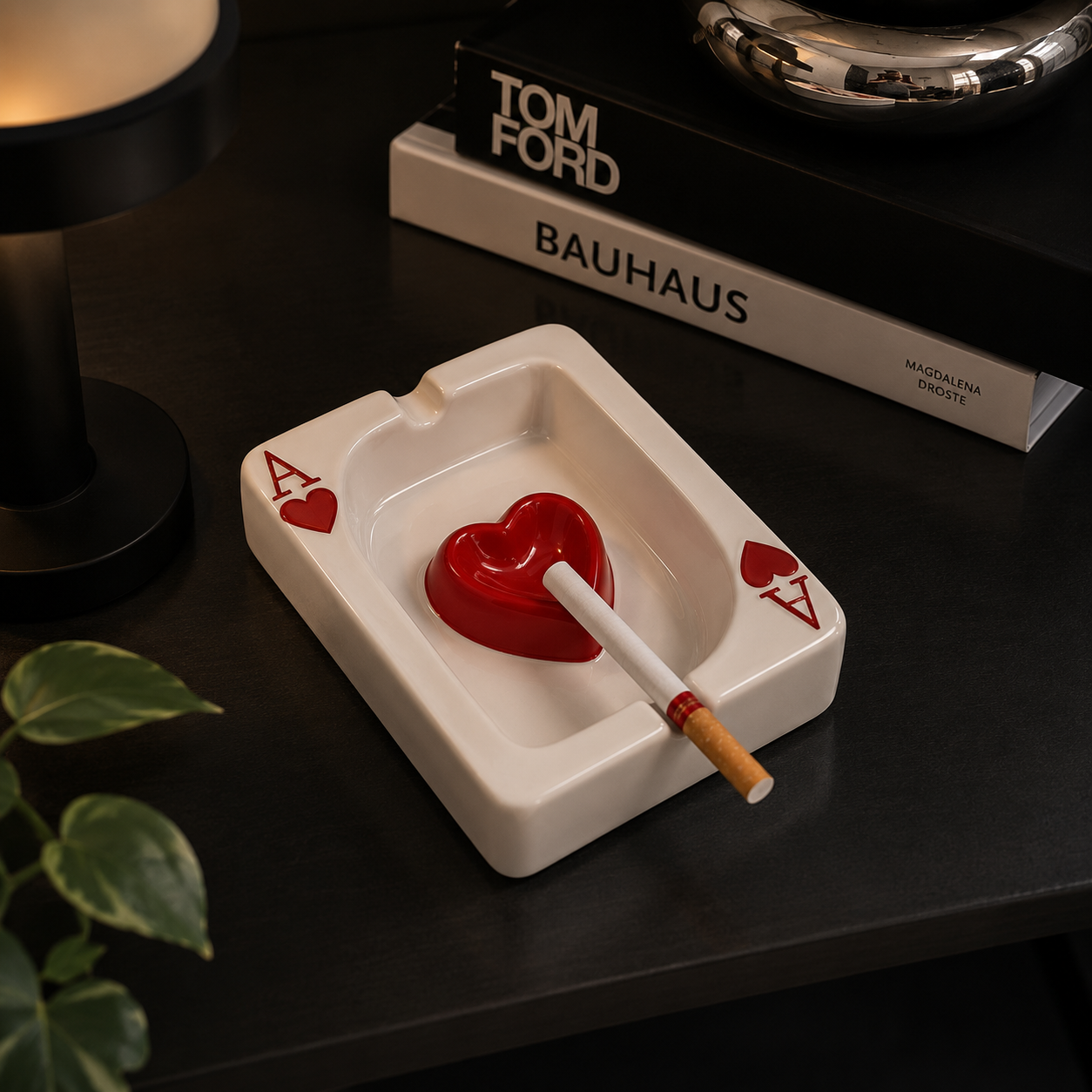 Playing Card Red Heart - Ashtray Art Ceramic