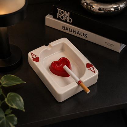 Playing Card Red Heart - Ashtray Art Ceramic