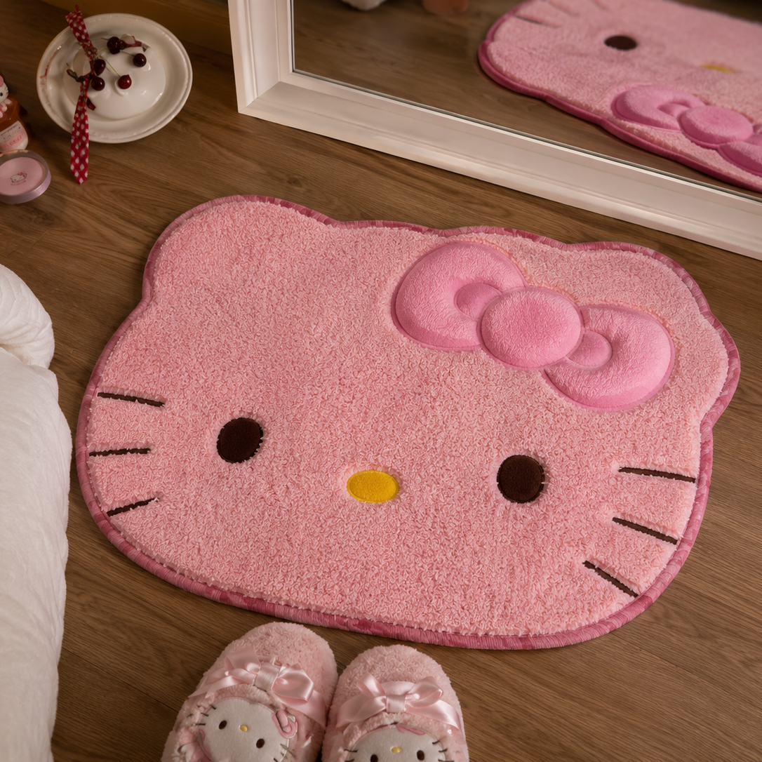 Hello Kitty Plush Rug | Soft Kawaii Bedroom Carpet