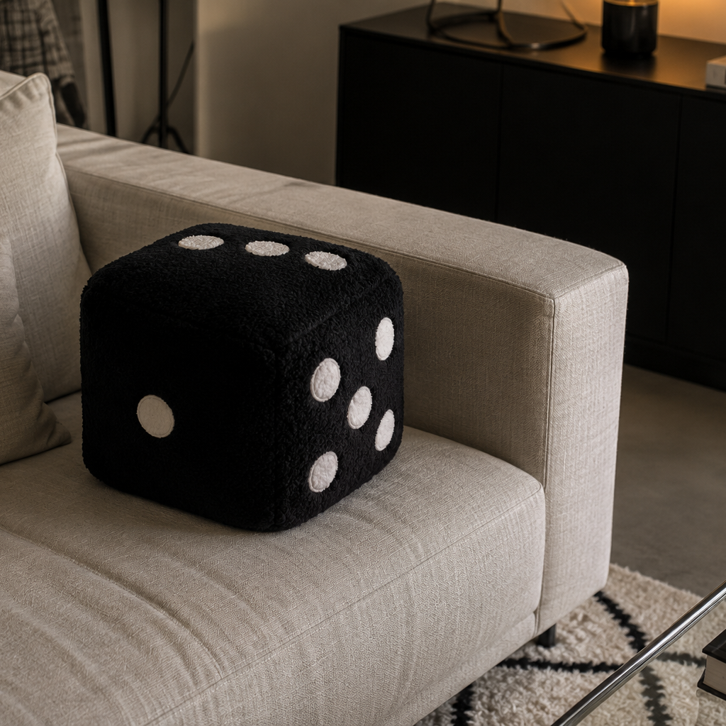 Plush Dice Cushion | Soft Decorative Throw Pillow - 20x20 cm